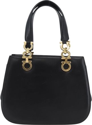 Ferragamo Gancini Handbag Leather Black Leather Handbag (Pre-Owned)