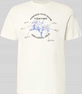 Blend Regular Fit T-Shirt mit Motiv-Print Modell Klements in Offwhite, Gr&ouml;&szlig;e 3XL