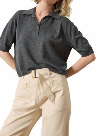 Lilla P Drop Shoulder Polo Neck Sweater In Licorice