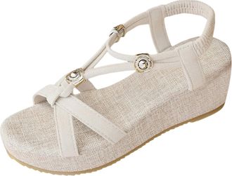 Generic extra wide sandals for women Sandals for Women Bohemian T Bar Elastic Ankle Strap Sandal Summer Casual Non-Slip Espadrilles Wedges Open Toe Walking Sl