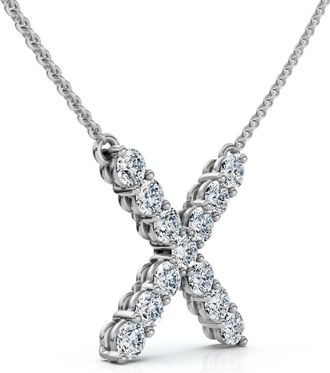 Pompeii3 1Ct Diamond Initial X Pendant 14k Gold 18 Necklace Lab Grown 5/8 Tall