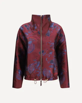 Giorgio Armani Full-zip Jacket in silk-blend jacquard with ginkgo motif Female 44