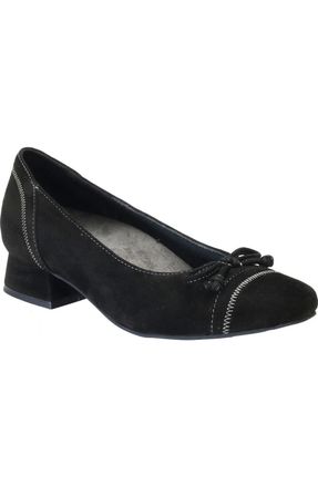 David Tate Womens David Tate Heritage Pump Black Suede Bow Slip On Block Heel HAWK2602