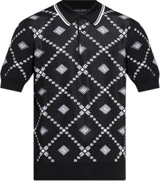 Dolce & Gabbana Wollen poloshirt met logo - Heren - Polos - Zwart - 2XL - Wol - Tops