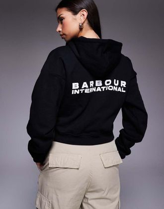 Barbour Ciara - Felpa con cappuccio corta nera con logo-Nero