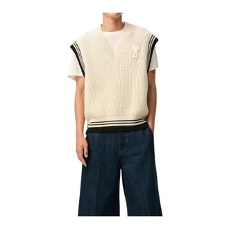 Ami Truien & Vesten, Heren, Beige, M, Katoen, V-hals Gebreide Vest