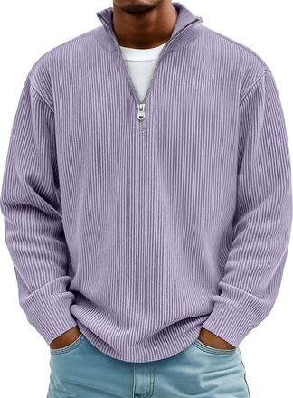 Generic Mokaloha Mens Shirts Mens Casual Ribbed Pullover Sweatshirts Long Sleeve Mock Turtle Neck Stand Collar Zipper T-Shirt Rugby Polo Shirts Purple 4X-Larg