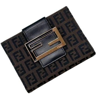Fendi Black Brown Canvas Leather Wallet (Bi-Fold) (Pre-Owned)