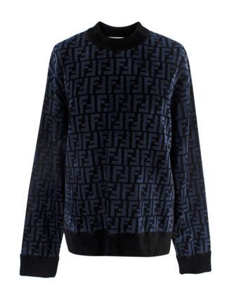 Fendi Blue Embossed Crewneck Jumper Size XXS