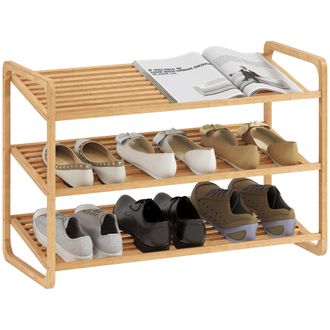 OEM Estanter&iacute;a Para Zapatos De Bamb&uacute; Para 12 Pares De Zapatos Estanter&iacute;a Para Entrada Dormitorio 76x33x50,8 Cm Natural