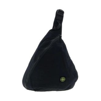 Stone Island Tassen, Heren, Zwart, ONE Size, Katoen, Crumpled One-Shoulder Rugzak