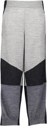Stella McCartney Grijze Gebreide Kleurblokkerende Broek - Dames - Straight fit broeken - Grijs - S - Wol - Broeken
