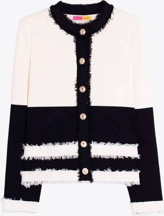 Vilagallo Womens Colorblock Sweater Jacket In Black Ecru