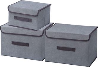 OEM Caja De Almacenamiento Con Tapa - Set De 3 Cajas Plegables De Tejido No Tejido - 35 X 25 X 25 Cm - Gris - 3 Unidades