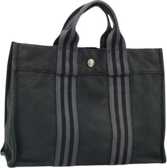 Herm&egrave;s Pre-owned Vintage Canvas Tote Bag - Dames - Vintage Shopper - Zwart - ONE Size - Leer - Vintage