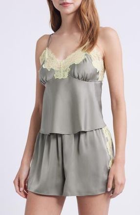 Open Edit Lace Trim Satin Short Pajamas in Green Sage at Nordstrom Rack, Size X-Large