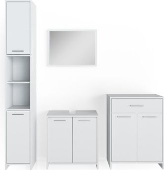 Vicco Conjunto De Muebles De Ba&ntilde;o Kiko, Blanco, 4 Piezas, Con Armario Alto Y Cajonera
