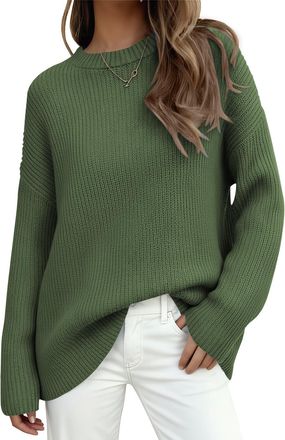 PrettyGarden Womens Fall Sweater 2025 Casual Chunky Crewneck Long Sleeve Ribbed Knit Oversized Pullovers Sweaters Tops, Army Green, L