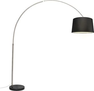 QAZQA Moderno L&aacute;mpara De Arco De Acero Con Pantalla De Tela Negra 45 Cm - Xxl Textil /acero Alargada Adecuado Para Led Max. 1 X 60 Watt - Qazqa