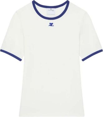 Courr&egrave;ges White Crew Neck Logo T-Shirt