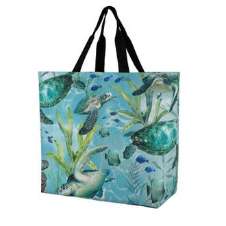 Generic Sea Turtle-Blue Handbag Foldable Grocery Bag Durable Shopping Bags For Work Ladies College