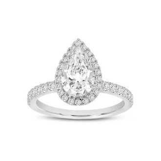 LuvMyJewelry Noor 14K White Gold Pear Lab Grown Diamond Halo Engagement Ring - 2 Ct at Nordstrom, Size 8