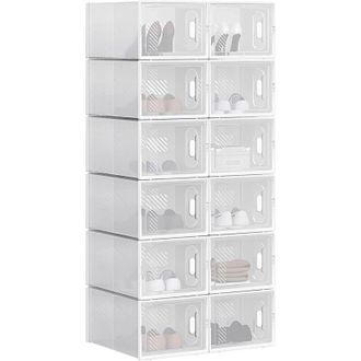 Woltu 12x Cajas De Zapatos Transparentes Cajas Para Zapatos De Pl&aacute;stico Apilables Y Plegables Organizador De Almacenamiento De Guardarropa Contenedor Zapato
