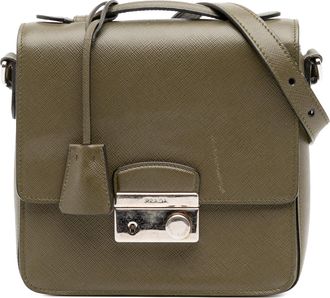 Prada Pre-owned Womens Crossbody Bag Leather - Dark Green - One Size