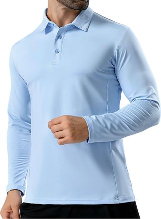 Generic Polo Shirts for Men Adult Long Sleeve Cotton England Polo Casual Grandad Collar Breathable Designer Full Sleeve Tshirts Button Tops Golf Tops Bowling 