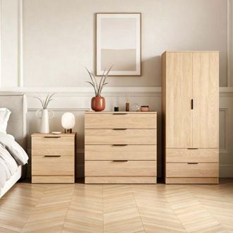 Home Discount Trega 3pc Bedroom Furniture Set - 2 Drawer Bedside, 4 Drawer Chest & 2 Door Wardrobe, Pine