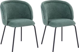 Beliani Conjunto De 2 Sillas De Comedor Tapizadas Sin Reposabrazos Dise&ntilde;o Retro Base De Metal Verde Claro Sarasota