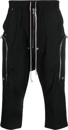 Rick Owens cropped drawstring-waist trousers - men - Calf Leather/Cotton/Elastane - 50 - Black
