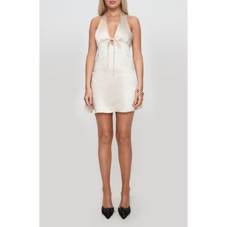 Princess Polly Lanier Satin Halter Minidress in Champagne at Nordstrom Rack, Size 12