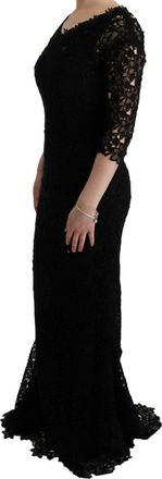 Dolce & Gabbana Womens Black Floral Ricamo Sheath Long Dress Cotton