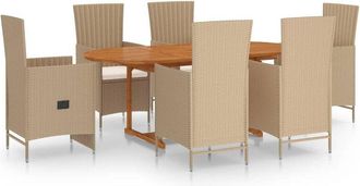vidaXL Juego De Comedor De Jard&iacute;n 7 Piezas Rat&aacute;n Sint&eacute;tico Beige Vidaxl