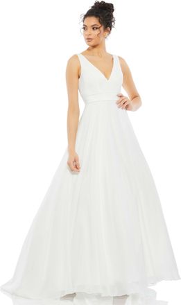 Mac Duggal White Layered Tulle Chiffon Ball Gown