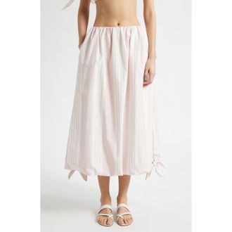 Poss&eacute; Rosie Stripe Side Tie Bubble Hem Midi Skirt in Pink Stripe at Nordstrom, Size Xx-Small