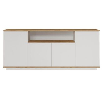 Vente-Unique Credenza 4 ante, 1 nicchia aperta al centro decorata in legno di pino e bianco L180 cm