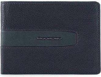 Piquadro Blauwe leren portemonnee met kaarthouder en muntvak - Heren - Portefeuilles - Blauw - ONE Size - Leer - Accessoires