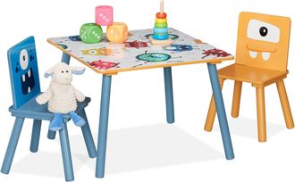 Relaxdays Relaxdays - Mesa Y Sillas Infantiles, 2 Asientos, Muebles Ni&ntilde;os, Mdf Y Madera, Juego De Minimesa Y Minisillas, Multicolor