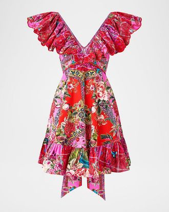 Camilla Heirloom Empire Frill-Neck Mini Dress