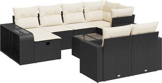 vidaXL Set De Sof&aacute;s De Jard&iacute;n 11 Pzas Y Cojines Rat&aacute;n Sint&eacute;tico Negro Vidaxl