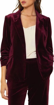 Skies Are Blue Clothing Velvet Crush Blazer With Bunched Sleeves In Burgundy