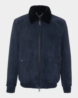 Gorski Men & apos;s Suede Jacket With Select Shearling Lamb Lining