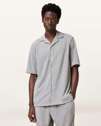 AllSaints Polyester Felix Relaxed Towel Short Sleeve Ramskull Shirt, Size: XS