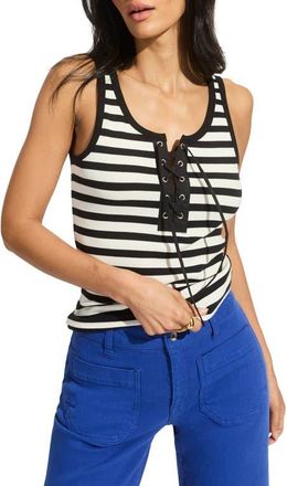 Sanctuary Goto Lace-Up Tank in Chalk White/Black Stripe at Nordstrom, Size X-Large