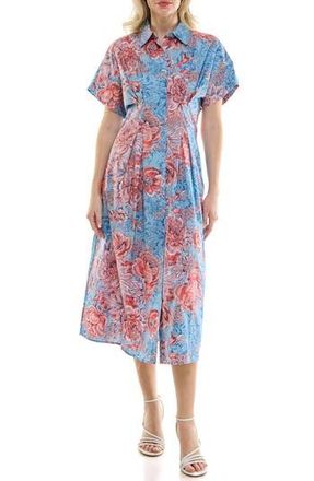 Nicole Miller Pintuck Waist Midi Shirtdress in Toile Sky at Nordstrom Rack, Size 16