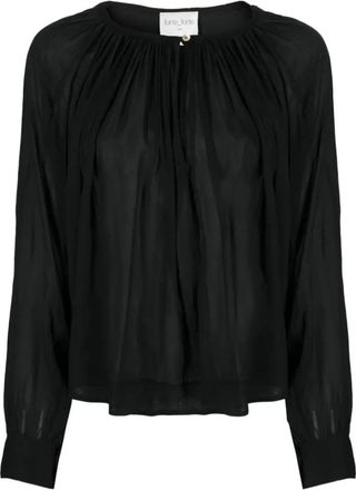 Forte_Forte Bohemian Cocoon Zwarte Zijde Katoenen Blouse - Dames - Blouses - Zwart - XL - Katoen - Overhemden
