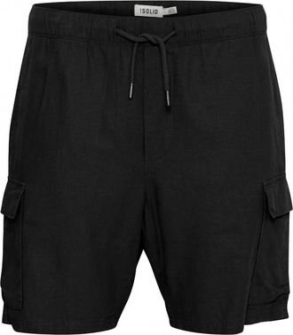 Solid Mens Aurelius Linen Cargo Shorts In True Black