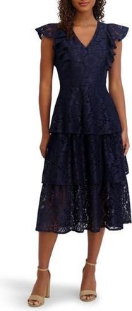 Kensie Floral Lace Midi Dress in Navy at Nordstrom Rack, Size 12